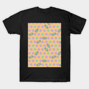 Polka Dots and Scattered Candy - Halloween Pattern - Pastel Colors T-Shirt